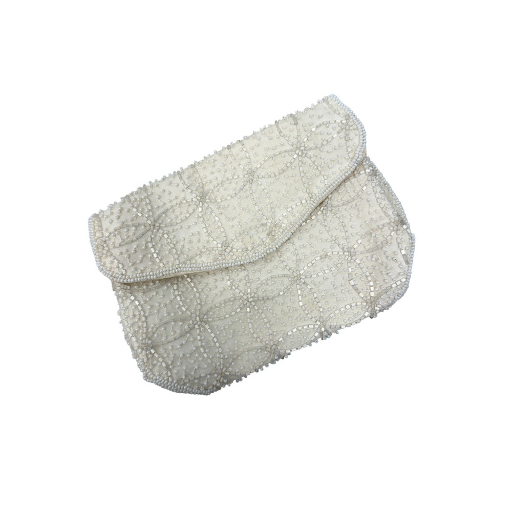 Walborg Vintage Beaded Clutch Bag Cream White West Germany Handmade Evening